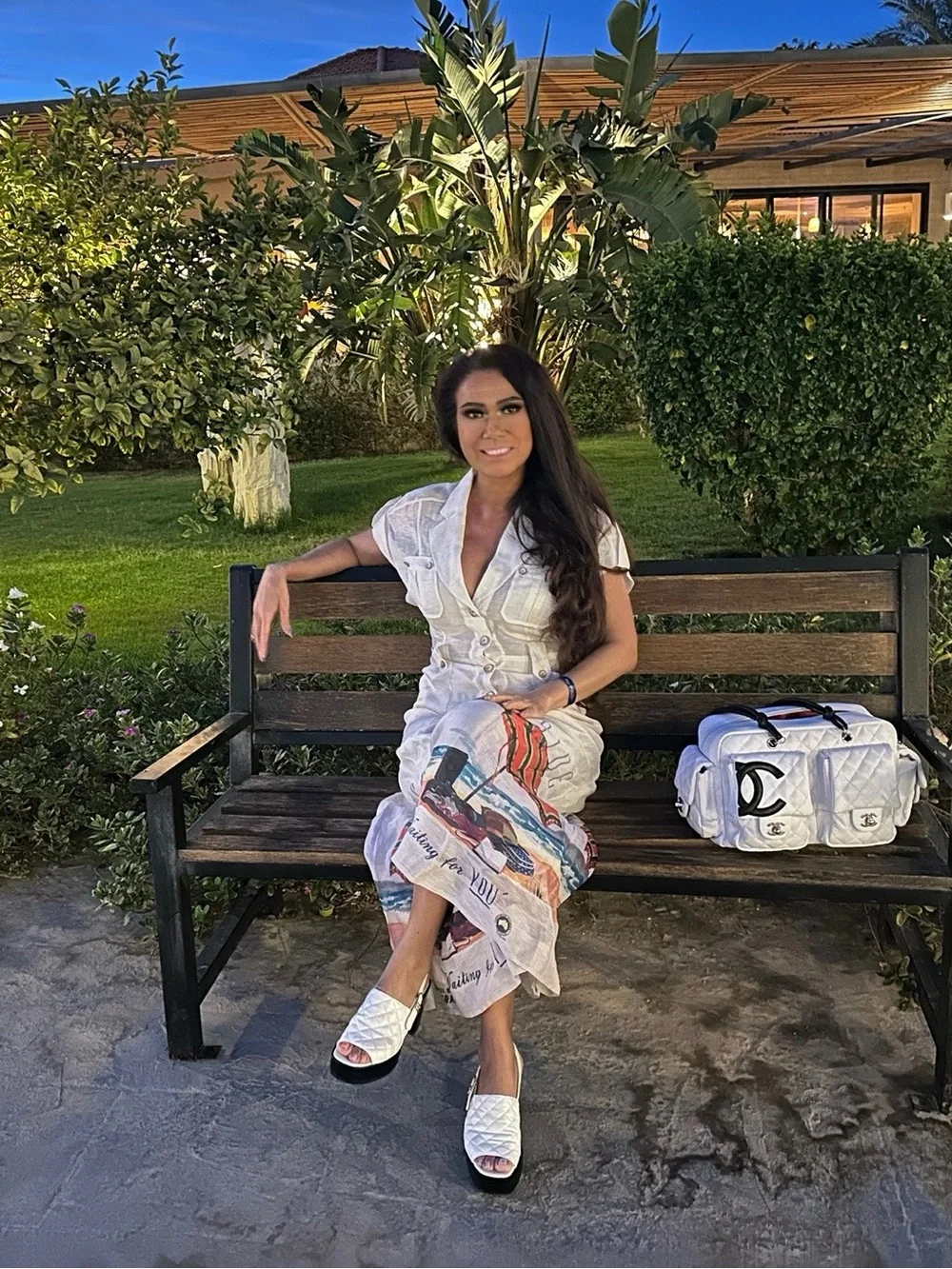 CHANEL White Quilted Platform Sandals